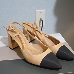 Anne Klein Beige and Black Slingback Heels